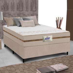Cama Box Casal Colchão Molas Flora Bege 138x188x58cm