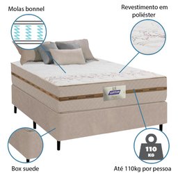 Cama Box Casal Colchão Molas Flora Bege 138x188x58cm - 3