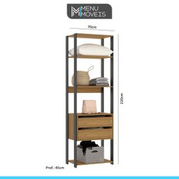 Guarda Roupa Solteiro para Closet Aberto Estante Estilo Industrial Bacco MDP Carvalho Cinza - MENU - 3 Guarda Roupa Solteiro para Closet Aberto Estante Estilo Industrial Bacco MDP Carvalho Cinza - MENU - 3