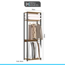 Guarda Roupa Solteiro para Closet Aberto Estante Estilo Industrial Bacco MDP Carvalho Cinza - MENU - 5 Guarda Roupa Solteiro para Closet Aberto Estante Estilo Industrial Bacco MDP Carvalho Cinza - MENU - 5
