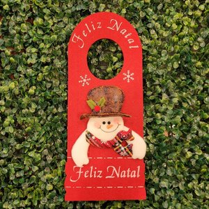 Enfeite Decora Maçaneta Feliz Natal Pelúcia Boneco de Neve Gorro Xadrez 30cm - Master Christmas