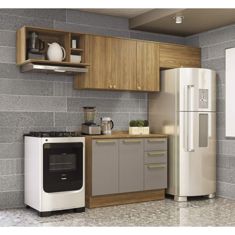 Armário de Cozinha Modulada Completa Reta 5 Peças 2,80m 229 Botanic Kappesberg - Nogueira/fendi