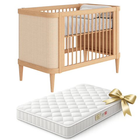 Berço Americano 2 em 1 com Colchão em Madeira Maciça e Palinha Linha Paglia Quater