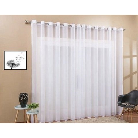 Cortina Voil Quarto Ou Sala 6,00x2,50 Ilhós Cromado:Branco