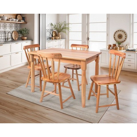 Conjunto de Mesa com 4 Cadeiras em Madeira Maciça Natural