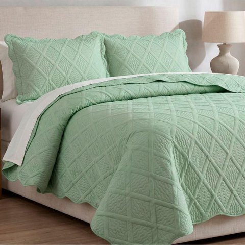 Cobre Leito Vila Real Queen 3 Peças Micropercal 300 Fios 100% Poliéster Verde Casa Show Enxovais