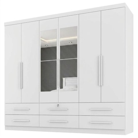 Guarda Roupa Casal 6 Portas com Espelho Mari 230 cm Branco Absoluto Zanz