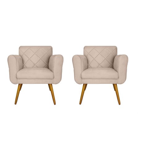 Jogo 02 Poltronas Estofadas Decorativas Para Consultório Isabella Suede Bege- LM DECOR
