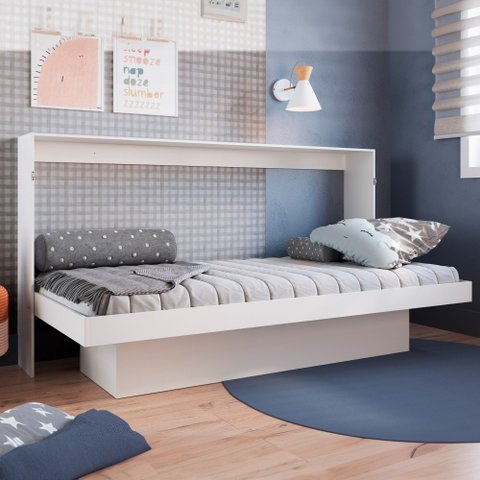 Cama de Solteiro Horizontal Articulável com Escrivaninha de Estudo Branco - Panorama Móveis