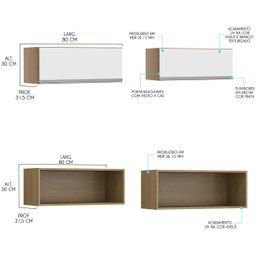 Armário Aéreo Basculante Modulado com Nicho Sabrina 80 Cm 2 Peças Mdp Branco Avelã Menu - 2