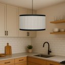 Ver imagem 1 de Lustre Lotus Pendente em Palha Indiana e Couro Sintético:preto