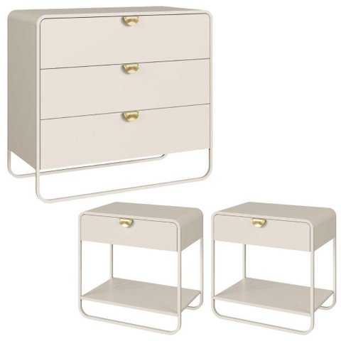 Comoda e 02 Mesas de Cabeceira Organica Off White Artesano