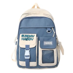 Mochila Juvenil Feminina Casual Cute Duo Passeio Cores:azul com Branco