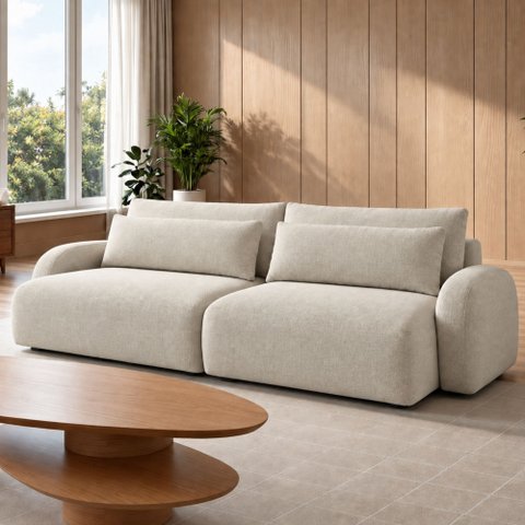 Sofá Cama Modular Orgânico Retrátil 4 Lugares 270cm Base Madeira Maciça Oxford