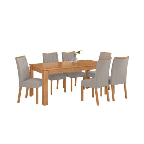 Conjunto Sala de Jantar Mesa Athenas 180 Tampo no Glass com 6 Cadeiras Apogeu - Lopas Amendoa Clean 