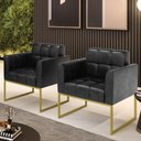 Ver imagem 2 de Kit 2 Poltronas Elisa Corano Preto Base Metálica Industrial Dourado - D'Rossi