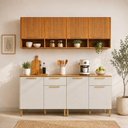 Ver imagem 1 de Cozinha Modulada Compacta 4 Peças 8 Portas e 2 Gavetas 200cm 100% MDF Viena Espresso Móveis Bege/Canela/Off White