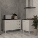 Ver imagem 3 de Balcão para Cooktop 4 Bocas Fran Branco e Armário Bruna 118 Cm Cozinha Gabinete Branco com Tampo Tam