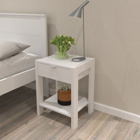 Mesa de Cabeceira 1 Gaveta Branco
