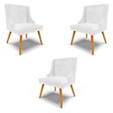 Ver imagem 1 de Kit 3 Cadeiras Decorativas Sala de Jantar Pés Palito de Madeira Pu Branco Brilho/natural