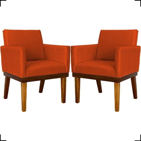 Kit 2 Poltronas Decorativa para Sala Recepção Consultório Escritório Base em Madeira Divine