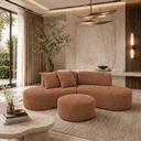 Ver imagem 1 de Sofá Curvo Virgínia 2,5m em Bouclé Moscow Design Orgânico com Puff e Almofadas