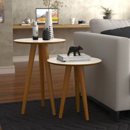 Conjunto com 2 Mesas 4202 Off White Freijó e Pés em Madeira - Ofertamo - 2