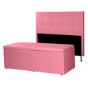 Ver imagem 1 de Kit Cabeceira e Calçadeira Baú King 1,95m Berlim Suede Rosa Sky Mobile