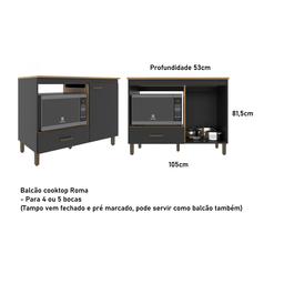 Balcão para cooktop 1 porta - Roma preto - 2