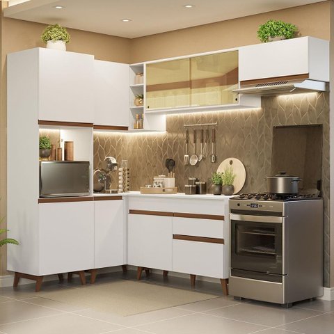 Armário de Cozinha Completa de Canto 392cm Branco 03 Branco