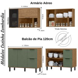 Cozinha Modulada Completa MDF 6 Peças Lombardia com Portas de Vidro - cor Freijó Jade - 2