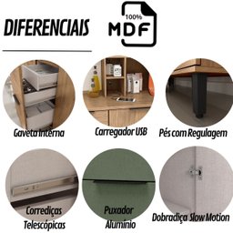 Cozinha Modulada Completa MDF 6 Peças Lombardia com Portas de Vidro - cor Freijó Jade - 4