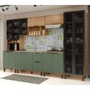 Ver imagem 1 de Cozinha Modulada Completa MDF 6 Peças Lombardia com Portas de Vidro - cor Freijó Jade