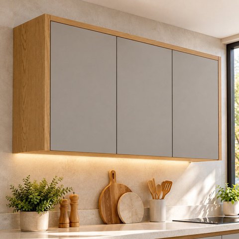 Armário Aéreo de Cozinha 120 cm 3 Portas 100% MDF Áurea Cinamomo/Fendi