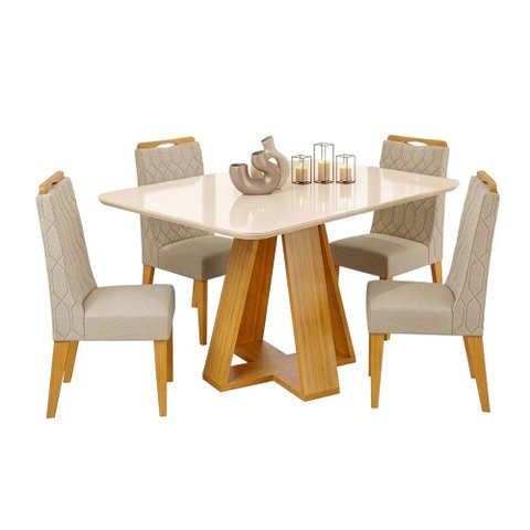 Conjunto Sala de Jantar Mesa Tampo em Vidro 1,20m Maria 4 Cadeiras Bel