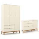 Ver imagem 1 de Jogo de Quarto Infantil Unique Guarda Roupa 3 Portas e Cômoda com Porta Off White/eco Wood - Matic M