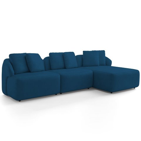 Sofá 3 Lugares com Chaise Direito Sala Living 248cm Arlo F04 Veludo Azul Marinho Tc-12012 - Lyam Dec