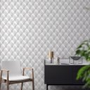 Ver imagem 4 de Papel de Parede Adesivo Estofado Branco Brilhoso Sofá 2,80m