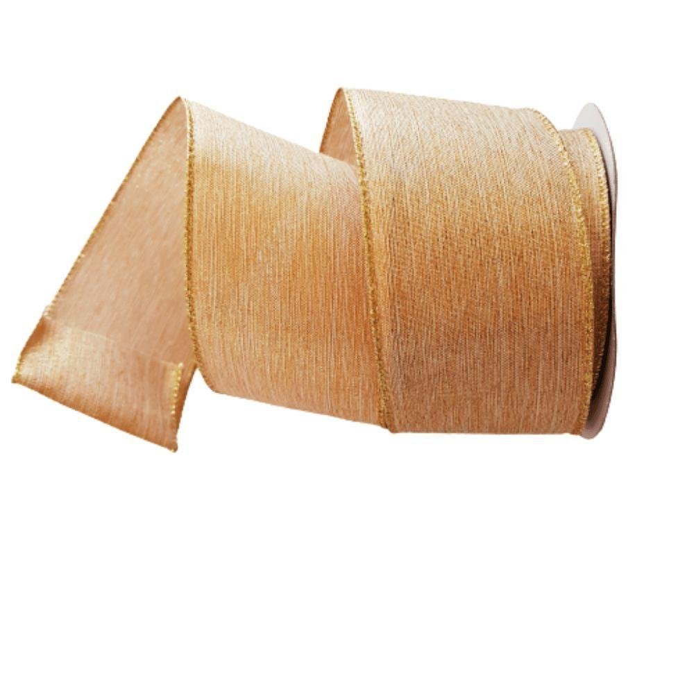 Fita Decorativa Natal Aramada Linho Dourado Comp 9.14m - 2