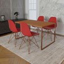 Ver imagem 1 de Mesa Industrial Base Ferro Cobre Tampo 137X90 Canela 4 Cadeiras Ferro Cobre Assento Vermelho Marrom