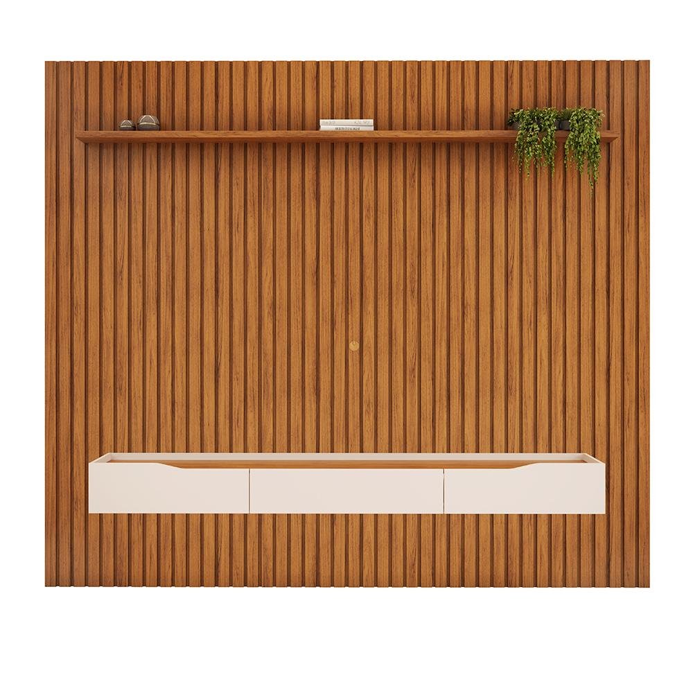 Bancada Suspensa com Painel Ripado até 75 Polegadas 275,7cm X 240cm Freijó Off White Vega Jm Mó - 2