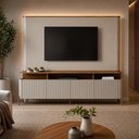Ver imagem 1 de Rack com Painel para TV Bend 180cm MDF Portas Brise Louro e Luna com Dourado Casa Lar Shop