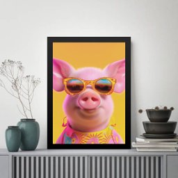 Quadro Porquinho Humano - Óculos 45x34cm:moldura Preta - 1