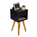 Ver imagem 1 de Mesa de Cabeceira Retrô 30cm Preto Gaveta e Nicho Pés Palito Madeira Maciça - Já Montado