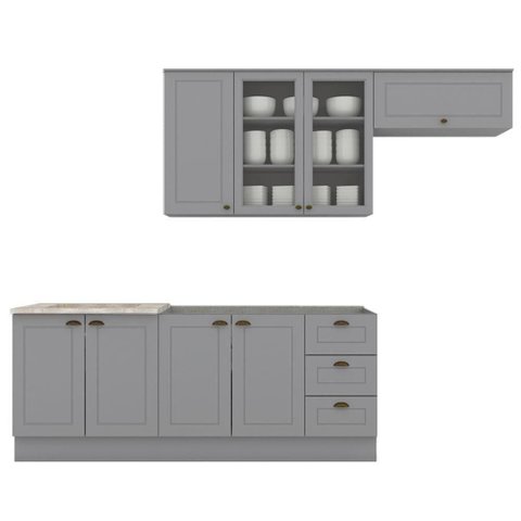 Cozinha Modulada 5 Pecas 280 Cm Ce379 Americana Cinza Calcare Henn Cinza Calcare