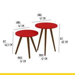 Kit 2 Mesas Redondas de Apoio para Sala 47 Cm Pés Palito Madeira MDP Vermelho - ClickLar - 3