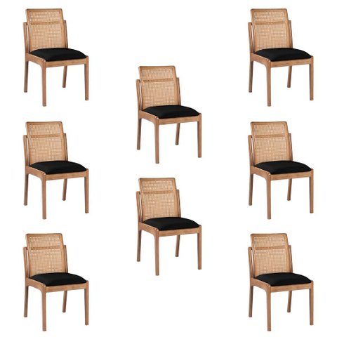 Kit 8 Cadeiras Decorativa Sala de Jantar Luxo Livia Facto Preto - Mozzelar