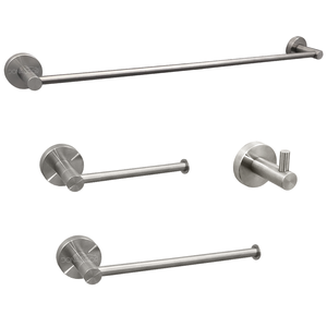 Kit Acessórios Banheiro Aço Inox Escovado Jogo Lavabo 4 Peças Papeleira Cabide Suporte Porta Toalha