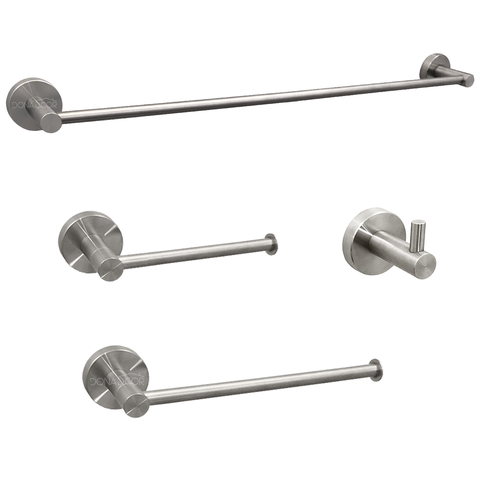 Kit Acessórios Banheiro Aço Inox Escovado Jogo Lavabo 4 Peças Papeleira Cabide Suporte Porta Toalha