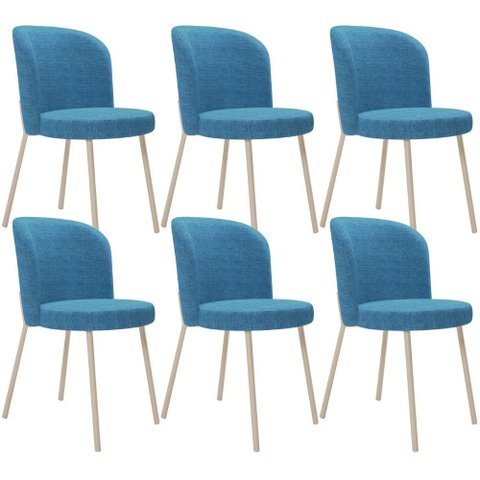 Kit 6 Cadeiras para Sala de Jantar Cozinha Estofada Gavi Arena L02 Linho Azul - Lyam Decor